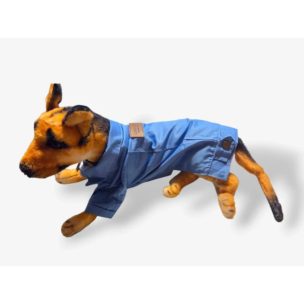 Liang Chong Blue‎ Canvas Dog Jacket with D-Ring and Snap Buttons Size